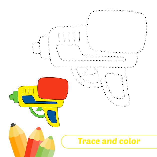 Trace and color for kids toy gun vector