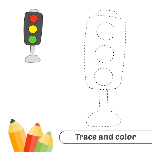 Vector trace and color for kids traffic light vector