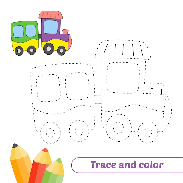 Trace and color for kids train vector