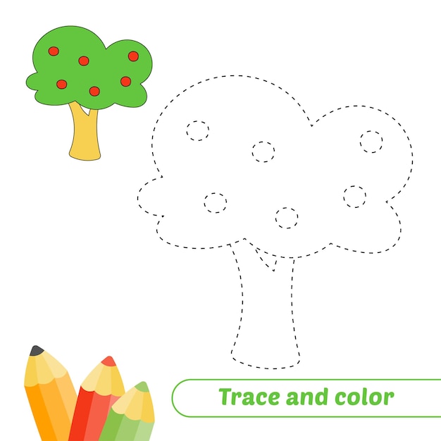 Trace and color for kids tree vector