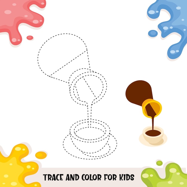 Vector trace and color for kids with coffee illustration