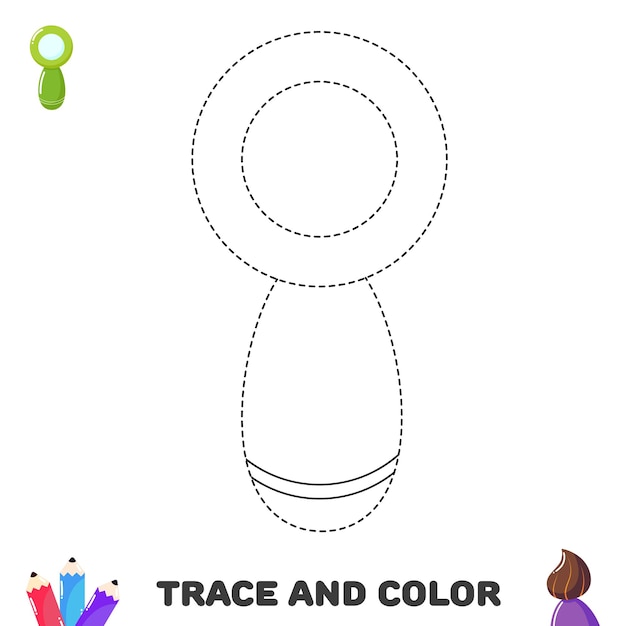 Trace and color magnifying glass Educational worksheet for kids with school supply