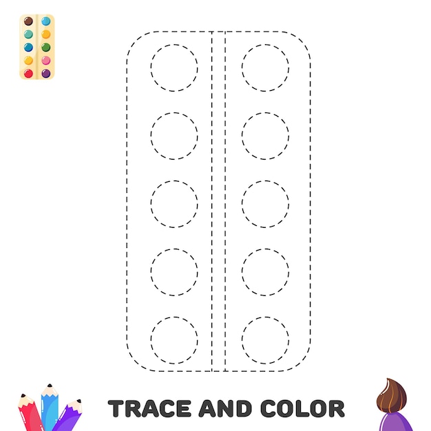 Trace and color palette Handwriting practice for kids School supplies