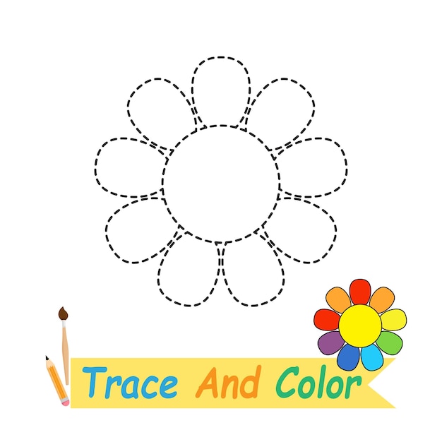 Vector trace and color pictures of flowers for childrens drawing books