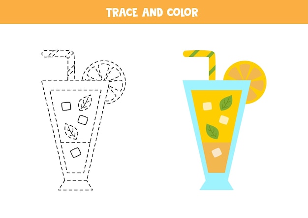 Trace and color summer cocktail Worksheet for children