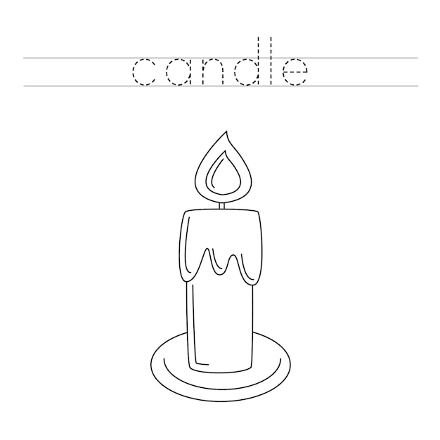 Trace the letters and color candle Handwriting practice for kids