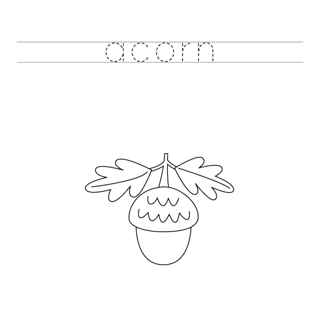 Trace the letters and color cartoon acorn Handwriting practice for kids