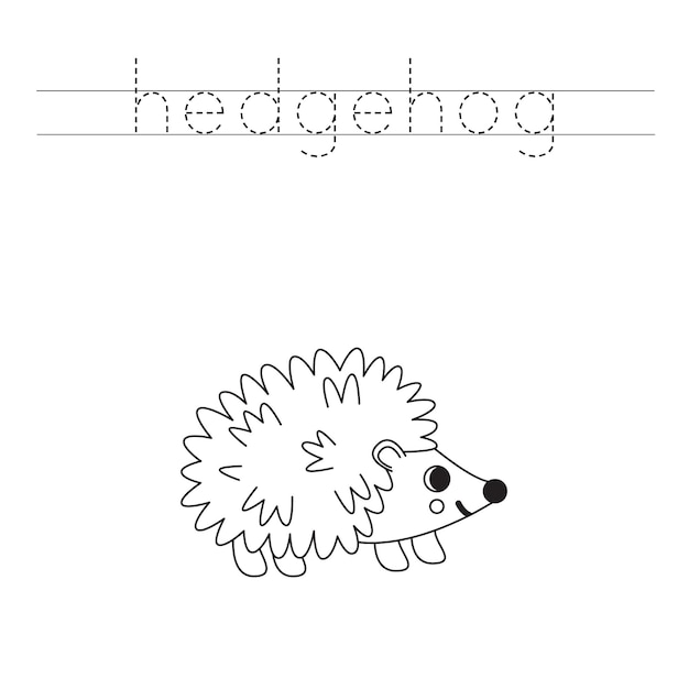 Trace the letters and color cartoon hedgehog Handwriting practice for kids