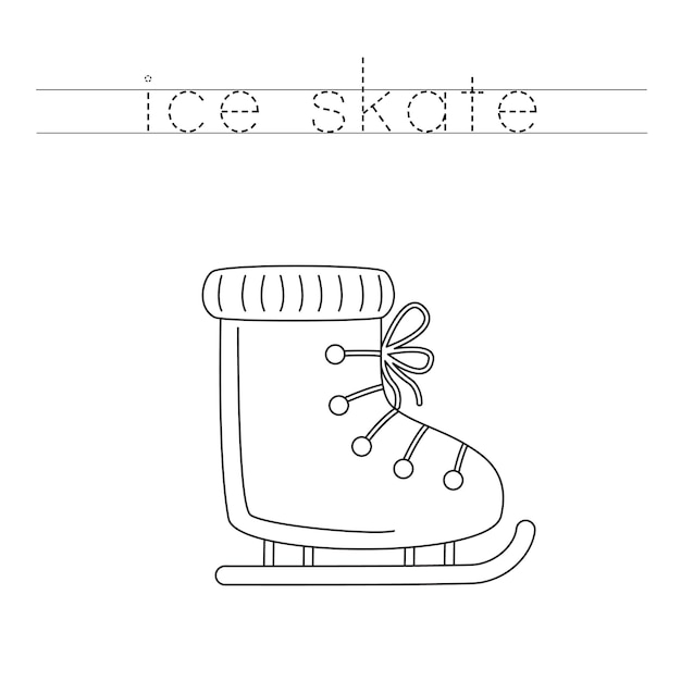 Trace the letters and color cartoon ice skate Handwriting practice for kids