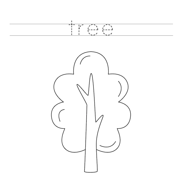 Trace the letters and color cartoon tree Handwriting practice for kids