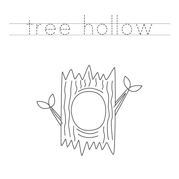 Trace the letters and color cartoon tree hollow Handwriting practice for kids