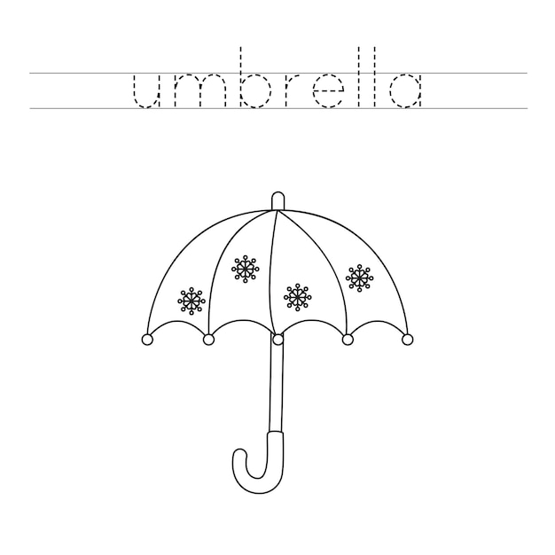 Trace the letters and color cartoon umbrella Handwriting practice for kids