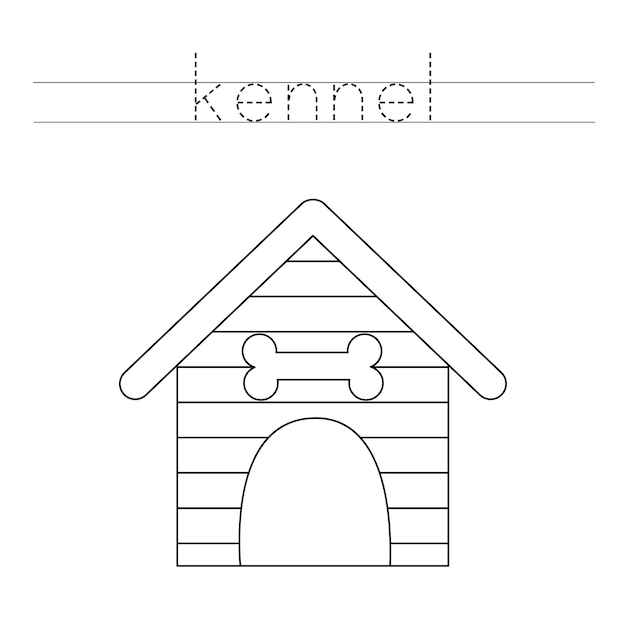 Trace the letters and color dog kennel Handwriting practice for kids