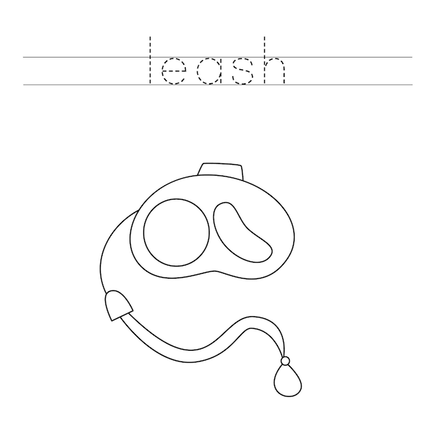 Trace the letters and color dog leash Handwriting practice for kids