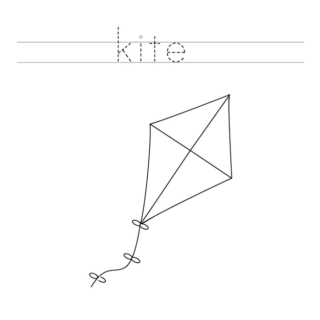 Trace the letters and color kite. Handwriting practice for kids.