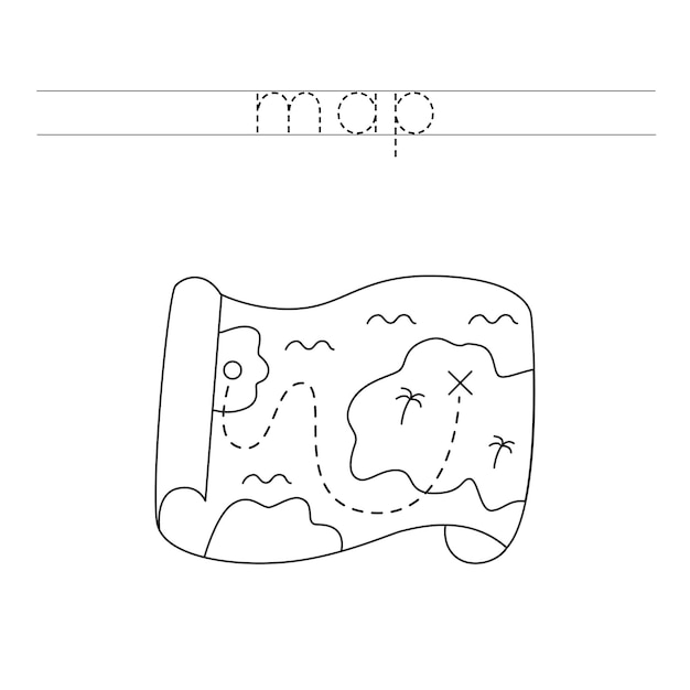 Trace the letters and color map Handwriting practice for kids