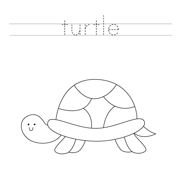 Trace the letters and color turtle Handwriting practice for kids