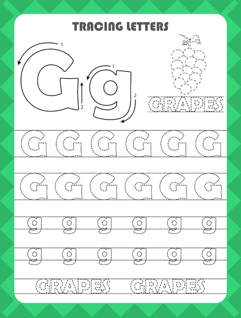 Trace letters of English alphabet and fill colors Uppercase and lowercase G.