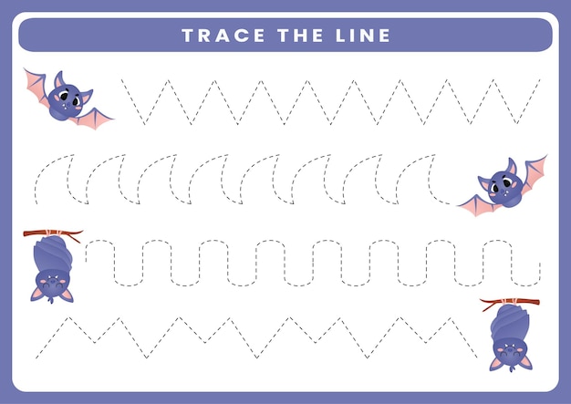 Trace the line theme halloween worksheet for kids