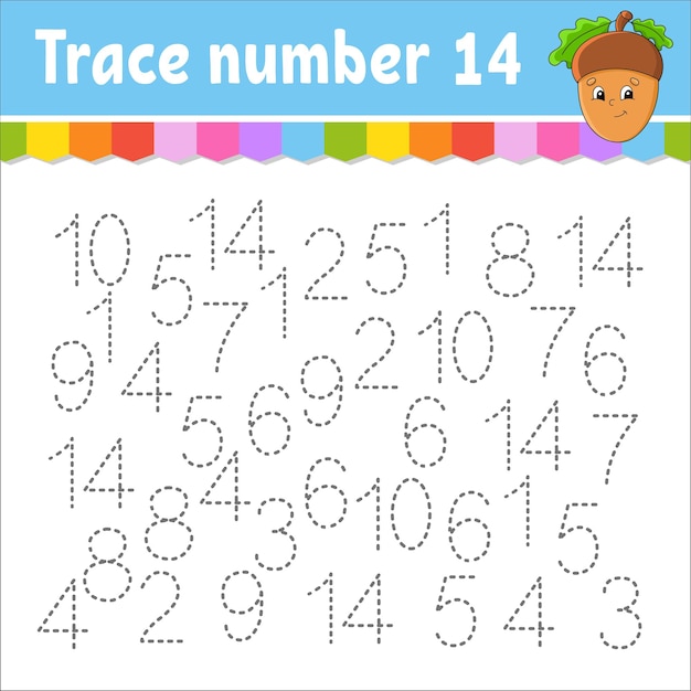 Vector trace number handwriting practice learning numbers for kids education developing worksheet activity page vector illustration