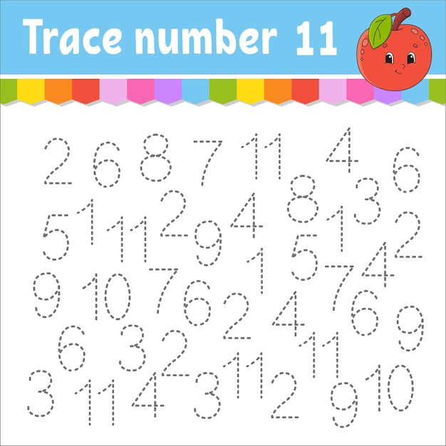 Trace number Handwriting practice Learning numbers for kids Education developing worksheet