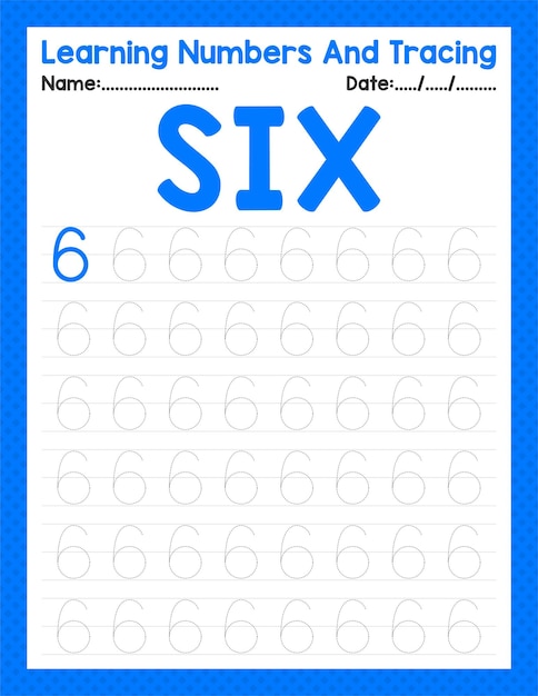 Trace The Number Six Beginning Tracing Math Preschool Kid Activity Sheet Pre K Back To School