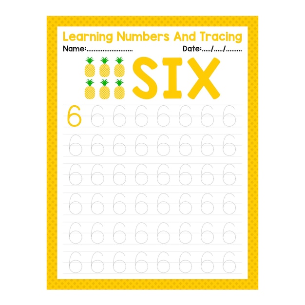 Trace The Number Six Beginning Tracing Math Preschool Kid Activity Sheet Pre K Back To School