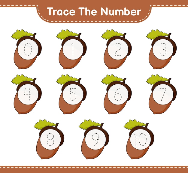 Trace the number Tracing number with Acorn Educational children game printable worksheet