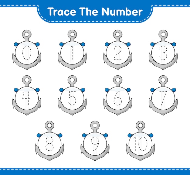 Trace the number Tracing number with Anchor Educational children game printable worksheet