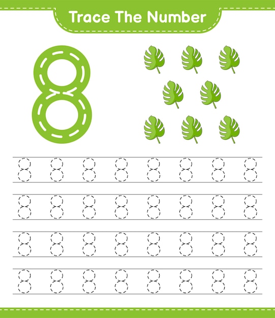 Trace the number Tracing number with Monstera Educational children game printable worksheet