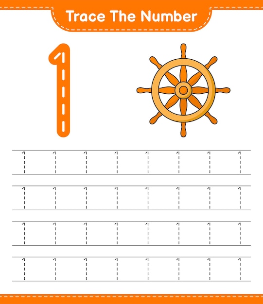 Trace the number Tracing number with Ship Steering Wheel Educational children game