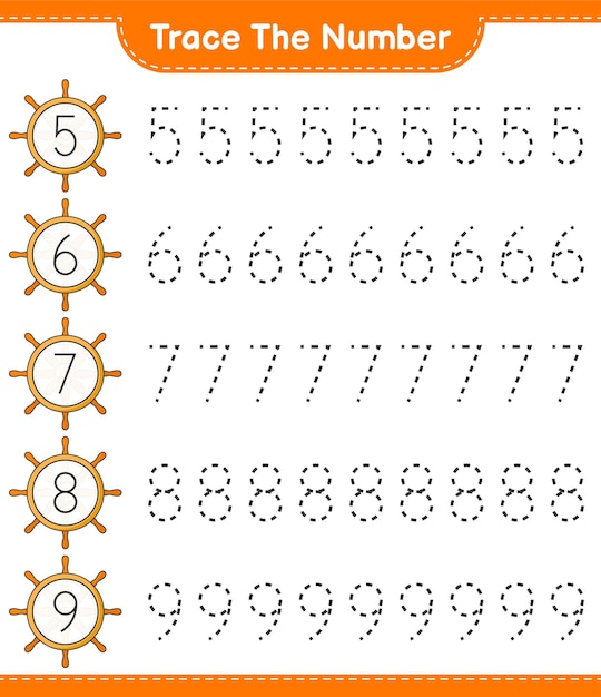 Trace the number Tracing number with Ship Steering Wheel Educational children game