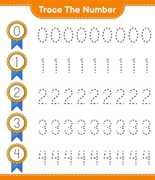 Trace the number Tracing number with Trophy Educational children game printable worksheet