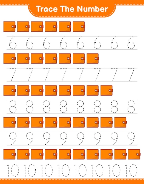 Trace the number Tracing number with Wallet Educational children game printable worksheet