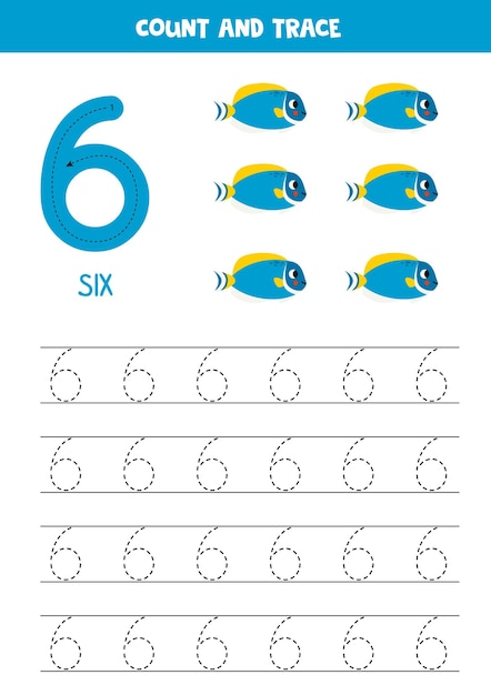 Trace numbers Number 6 six Powder blue tang fish