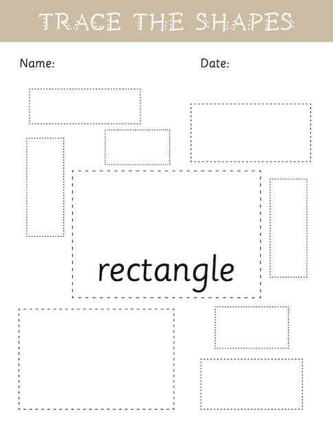 Trace the shapes, rectangle tracing practice, fine motor skills worksheet for kids, preschool math