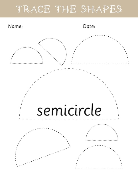 Trace the shapes, semicircle tracing practice, fine motor skills worksheet for kids, preschool math