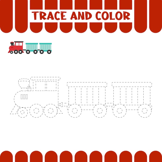 Trace train Tracing educational page for kids Handwriting practice activity worksheet for preschoolers