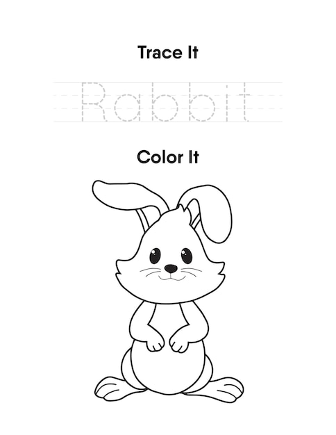 Trace the word and color the cute rabbit handwriting practice worksheets