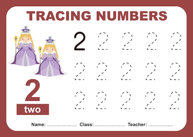 Trace and write number for children Exercise for children to recognize the number Educational work