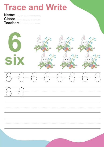 Trace and write number for children. Exercise for children to recognize the number. Vector file.