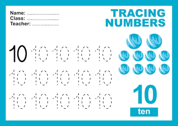 Vector trace and write number for children exercise for children to recognize the number