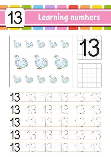 Trace and write numbers Handwriting practice Learning numbers for kids Education developing worksheet Activity page