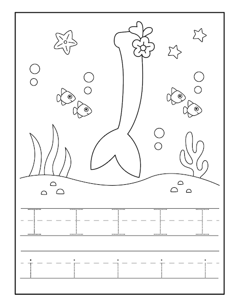 Tracing alphabet worksheet with cute mermaid