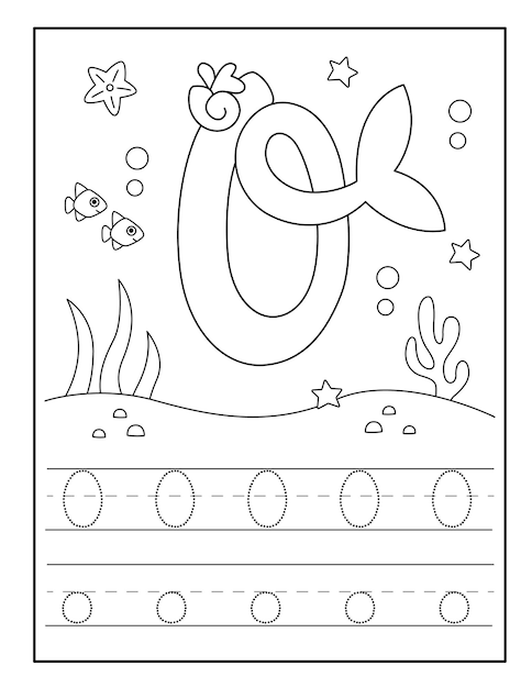 Tracing alphabet worksheet with cute mermaid