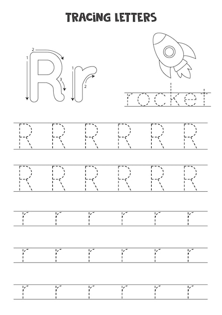 Tracing letters of English alphabet. Black and white worksheet.