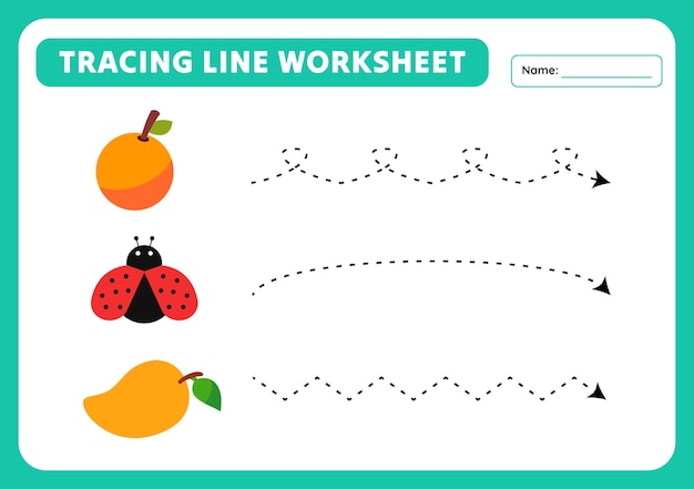 Vector tracing line worksheet for kids practice