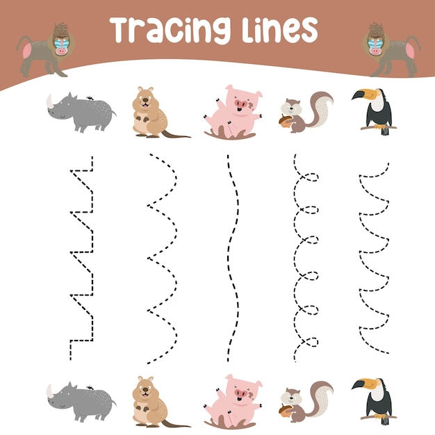 Tracing lines activity for children Tracing worksheet for kids Educational printable worksheet