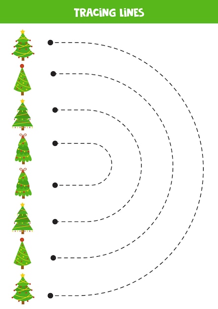 Tracing lines for kids Cartoon Christmas trees Writing practice