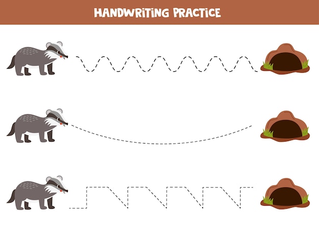 Tracing lines for kids Cartoon cute badger and its mink